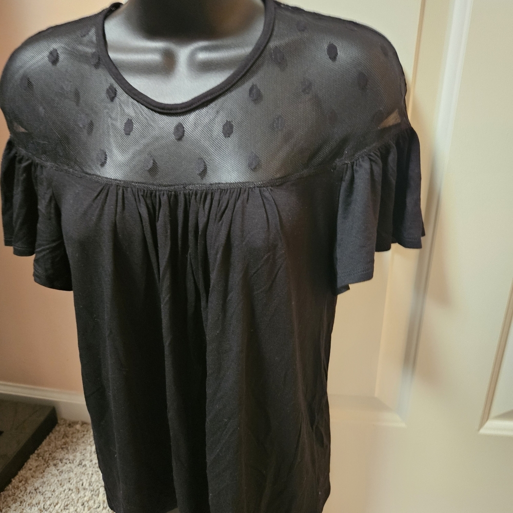 New York & Company Black Sheer Polka Dot Top - Picture 7 of 12